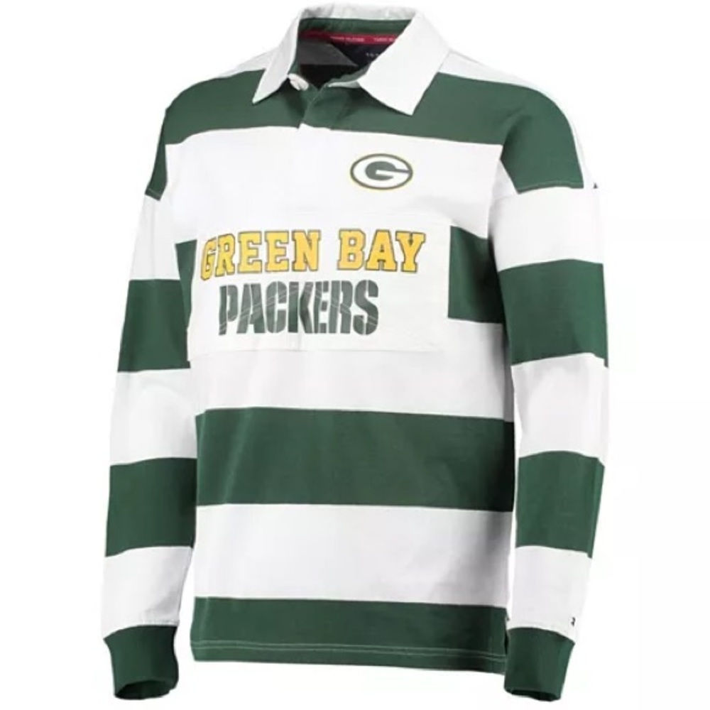 Tommy Hilfiger Green Bay Packers Varsity Stripe Rugby Long Sleeve Polo Small